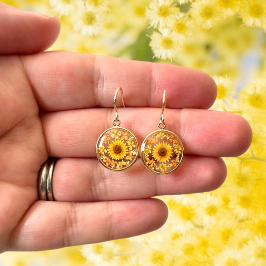 Gold sunflower earrings