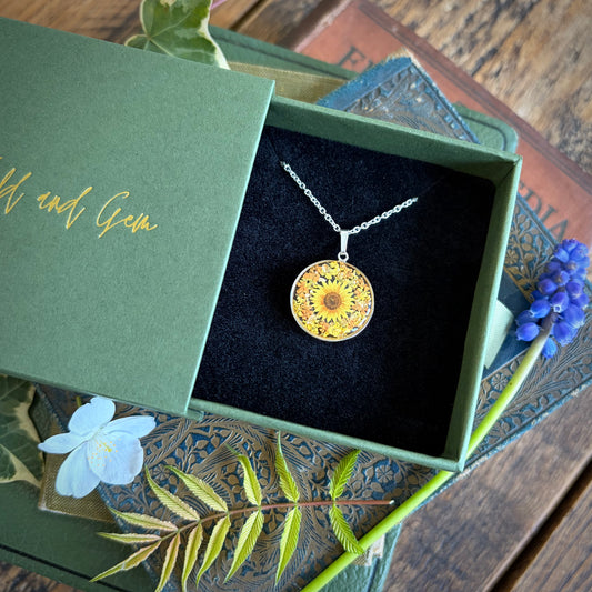 Silver sunflower necklace