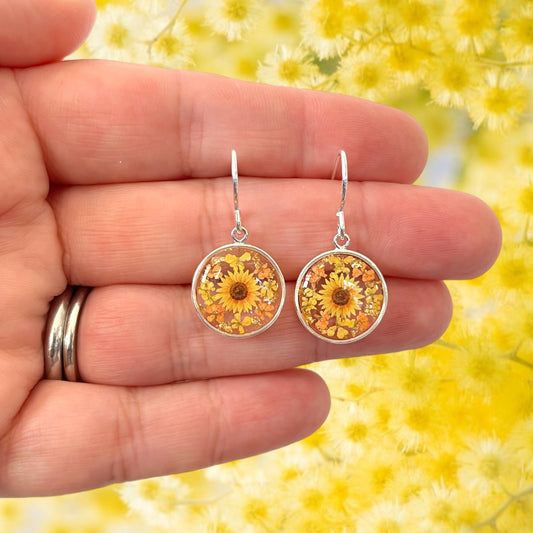 Silver sunflower earrings