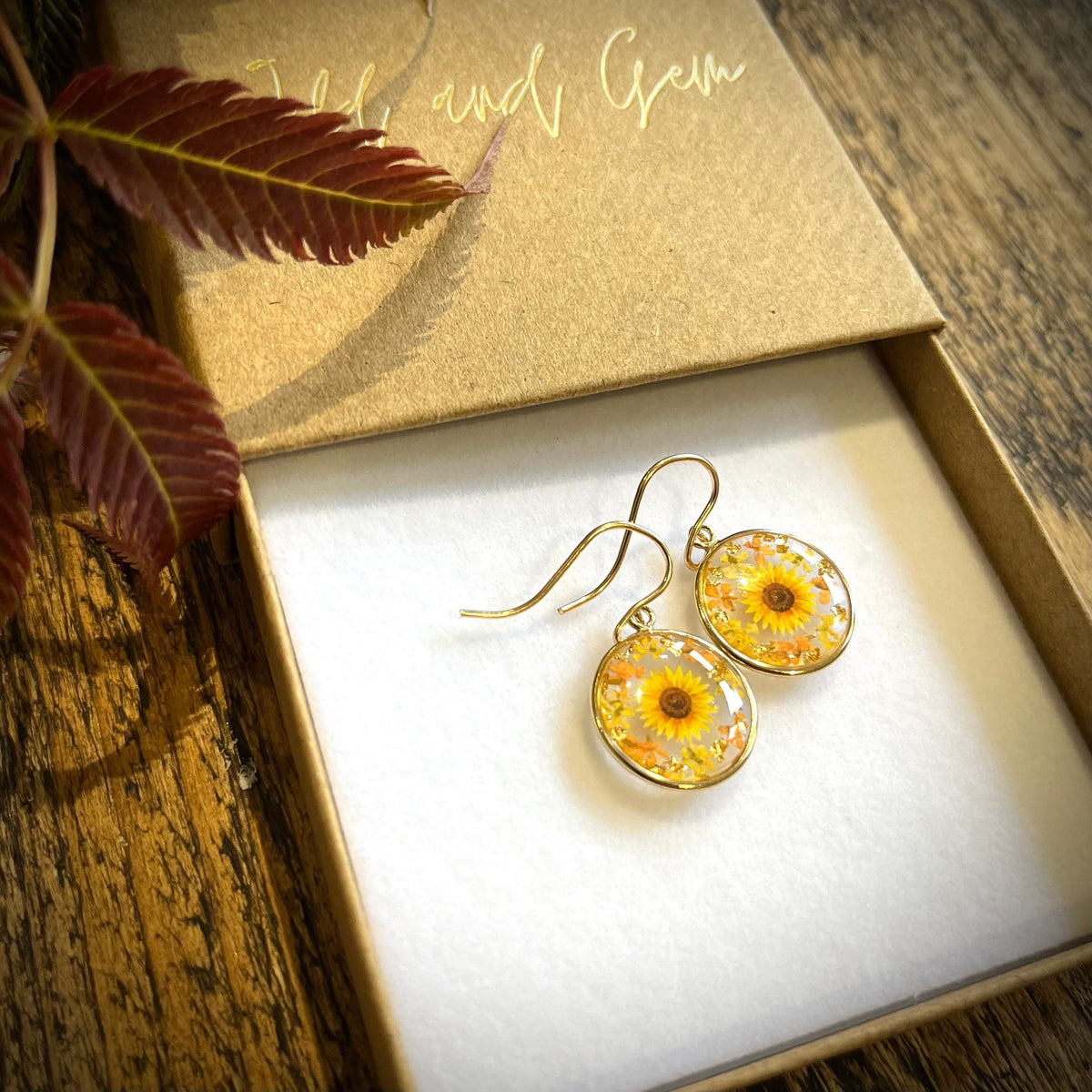 Gold sunflower earrings