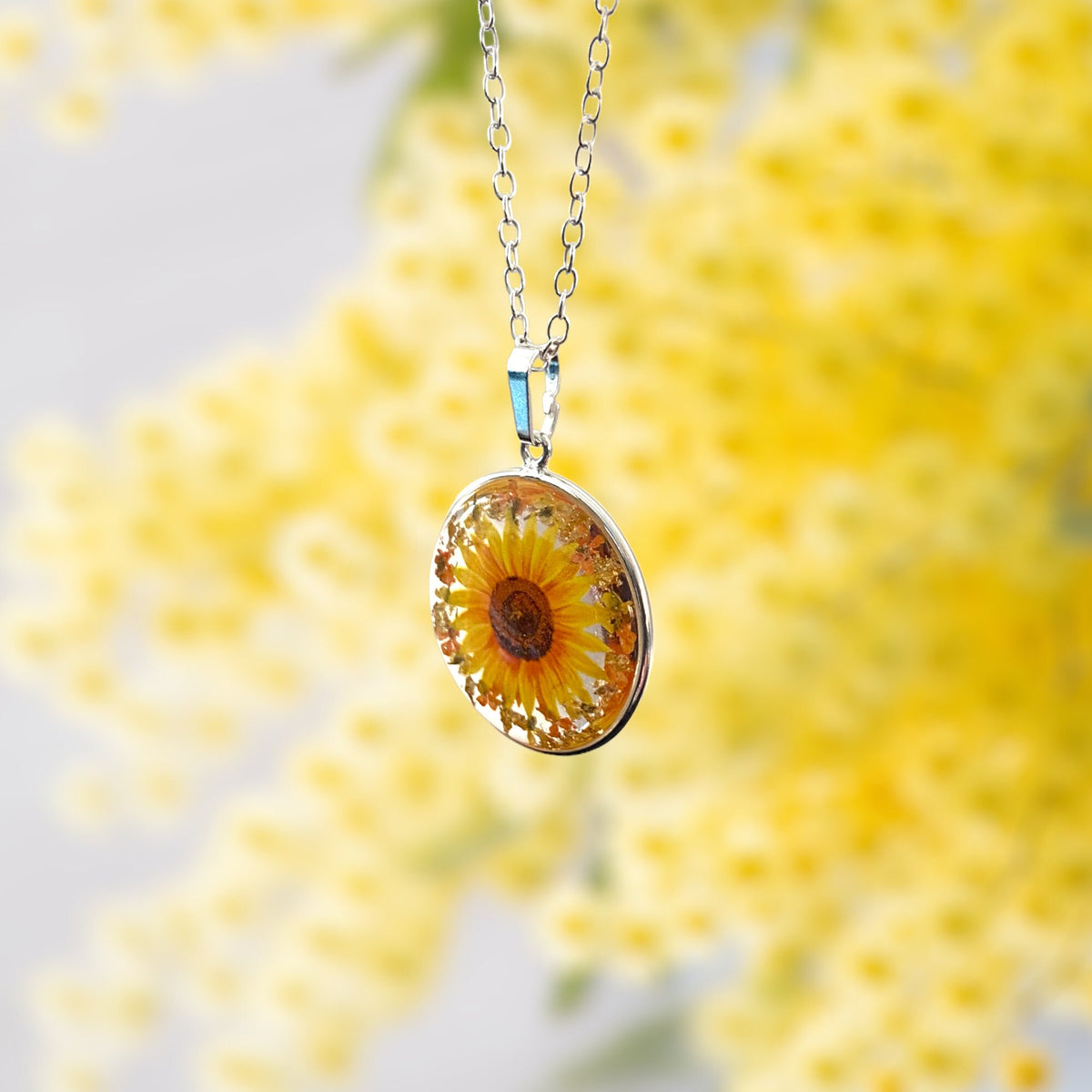 Silver full sunflower necklace