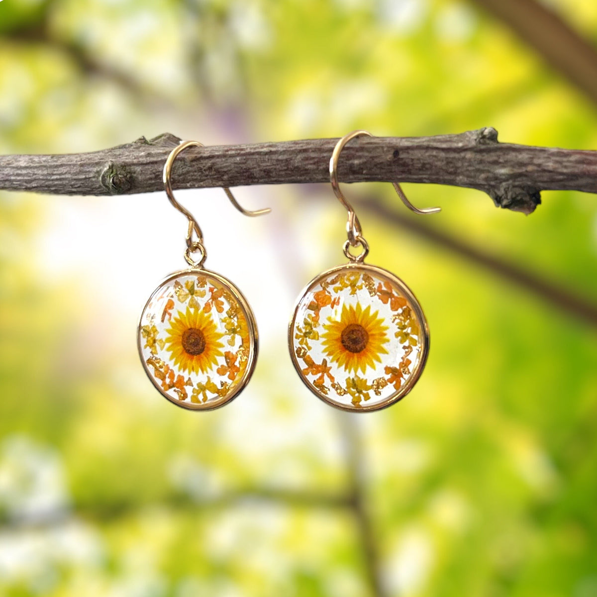 Gold sunflower earrings