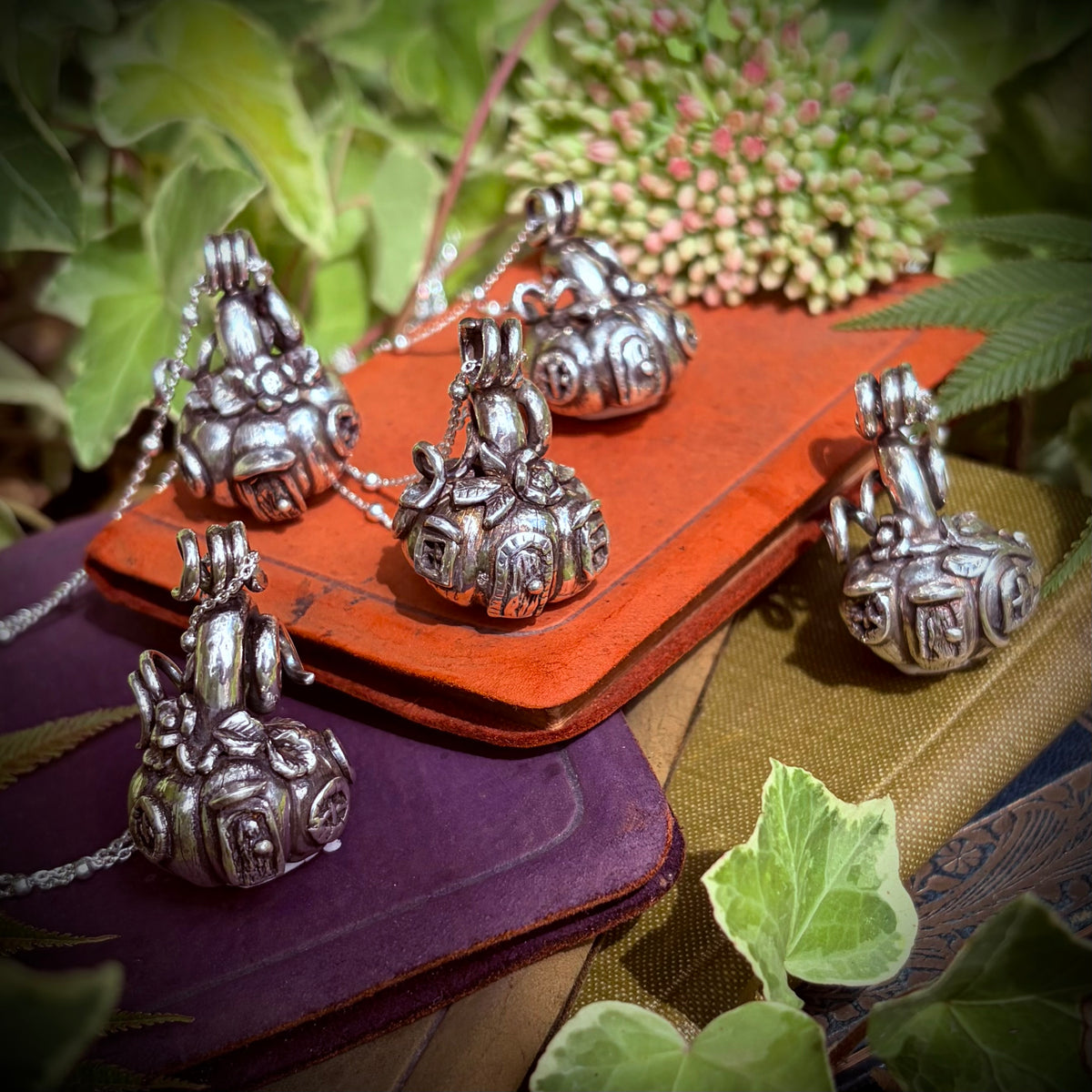 Silver pumpkin fairy necklace