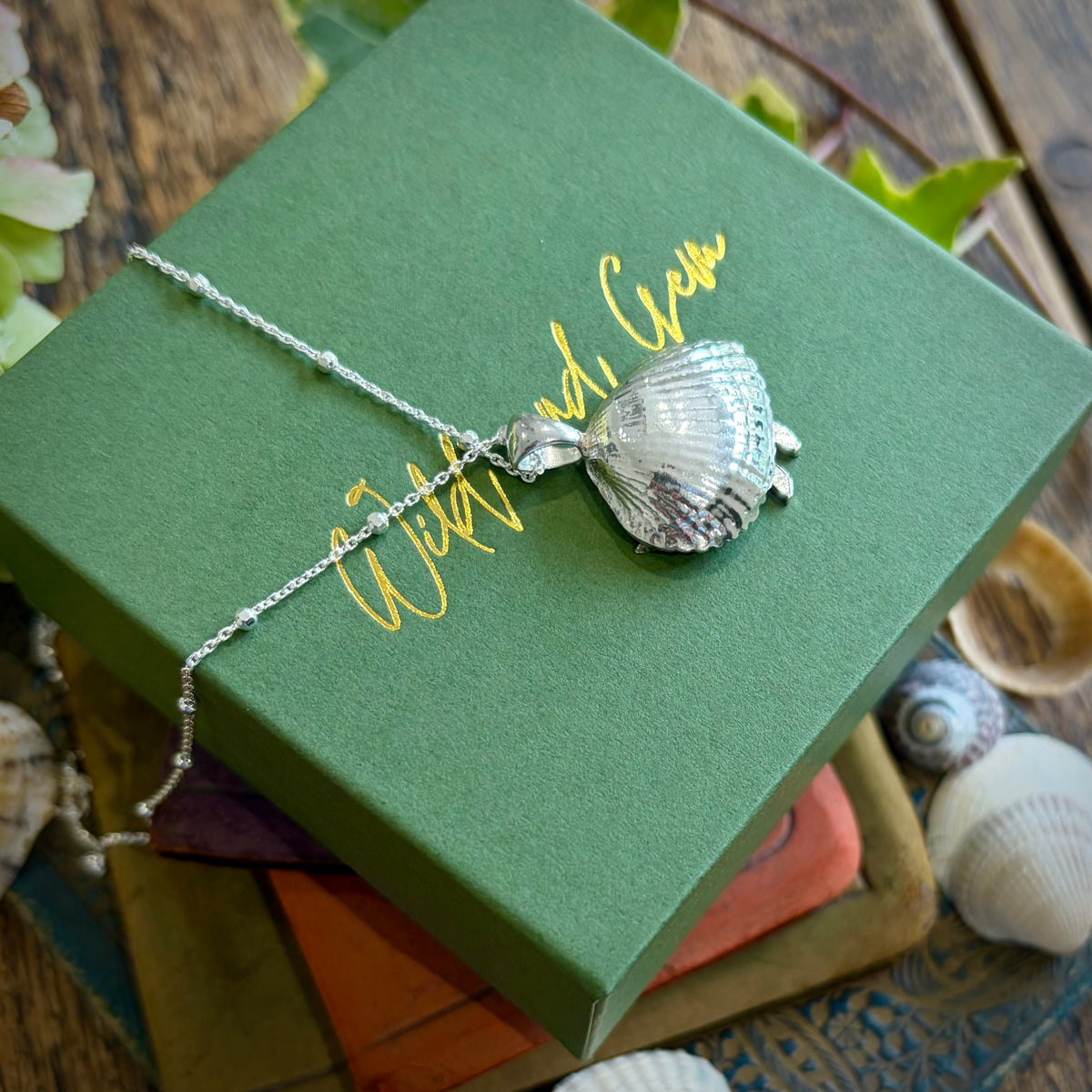 Cornish cockle shell and humpback whale necklace
