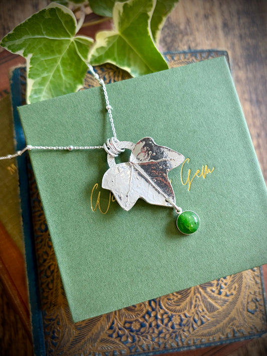 Large Ivy leaf and Jade pendant