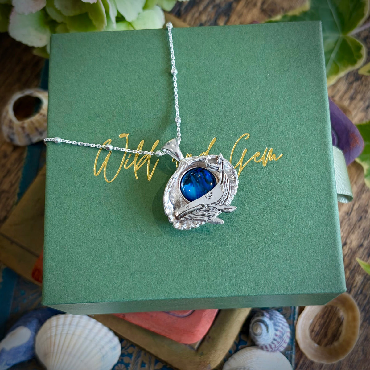 Cornish cockle shell and humpback whale necklace