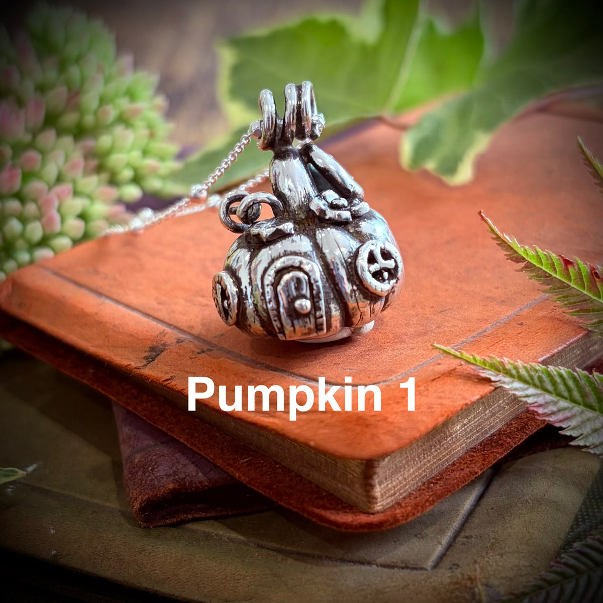 Silver pumpkin fairy necklace