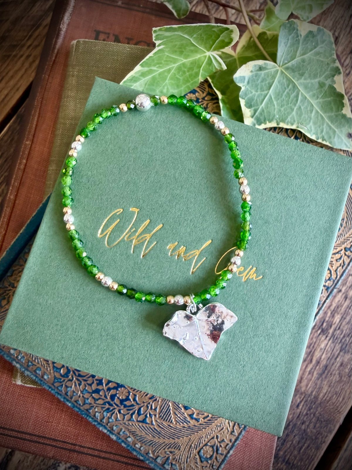 Ivy leaf and Chrome Diopside bracelet