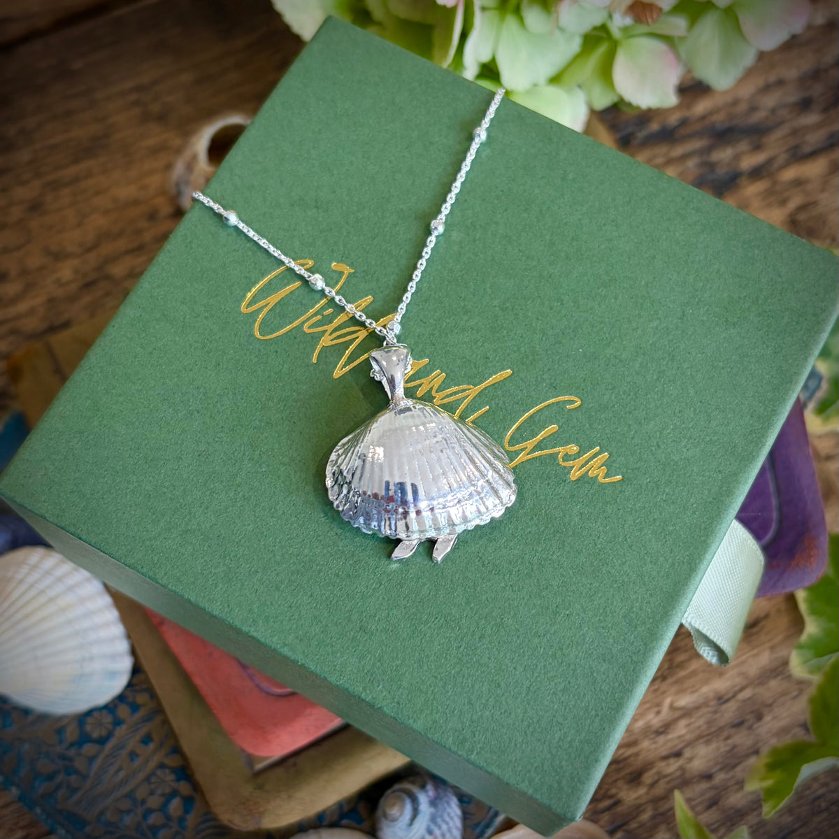 Cornish cockle shell and humpback whale necklace