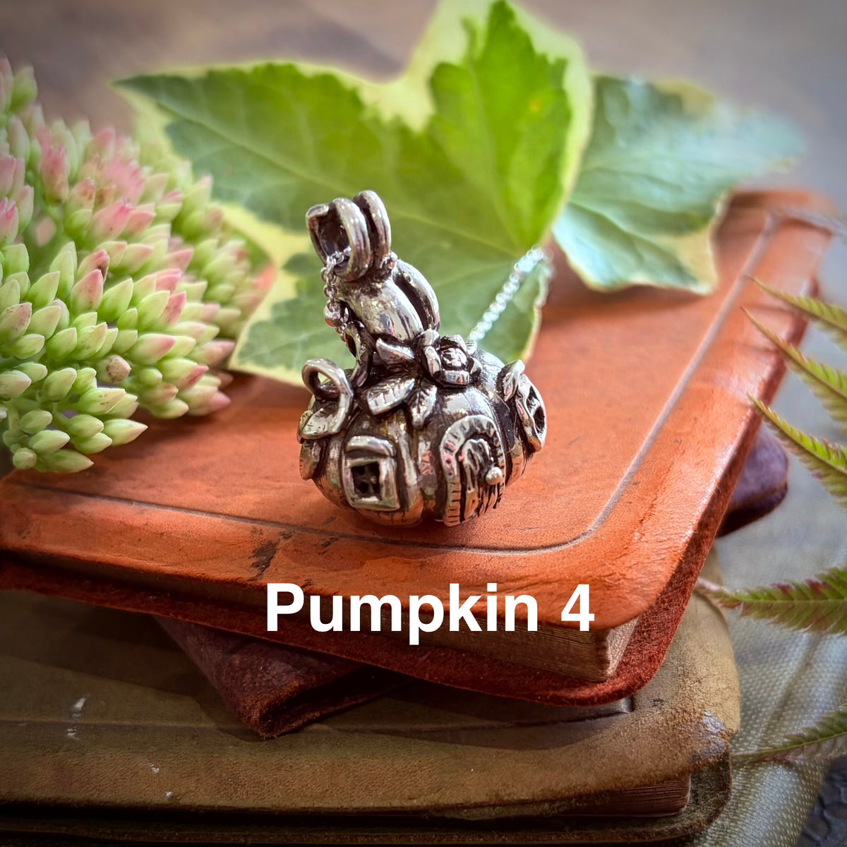 Silver pumpkin fairy necklace