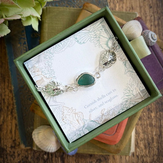 Limpet shell and green seaglass bracelet
