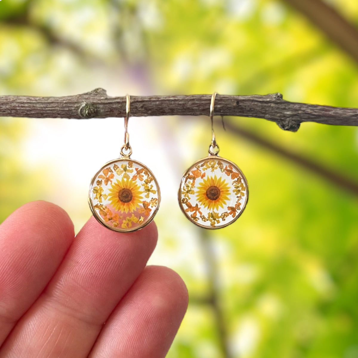 Gold sunflower earrings