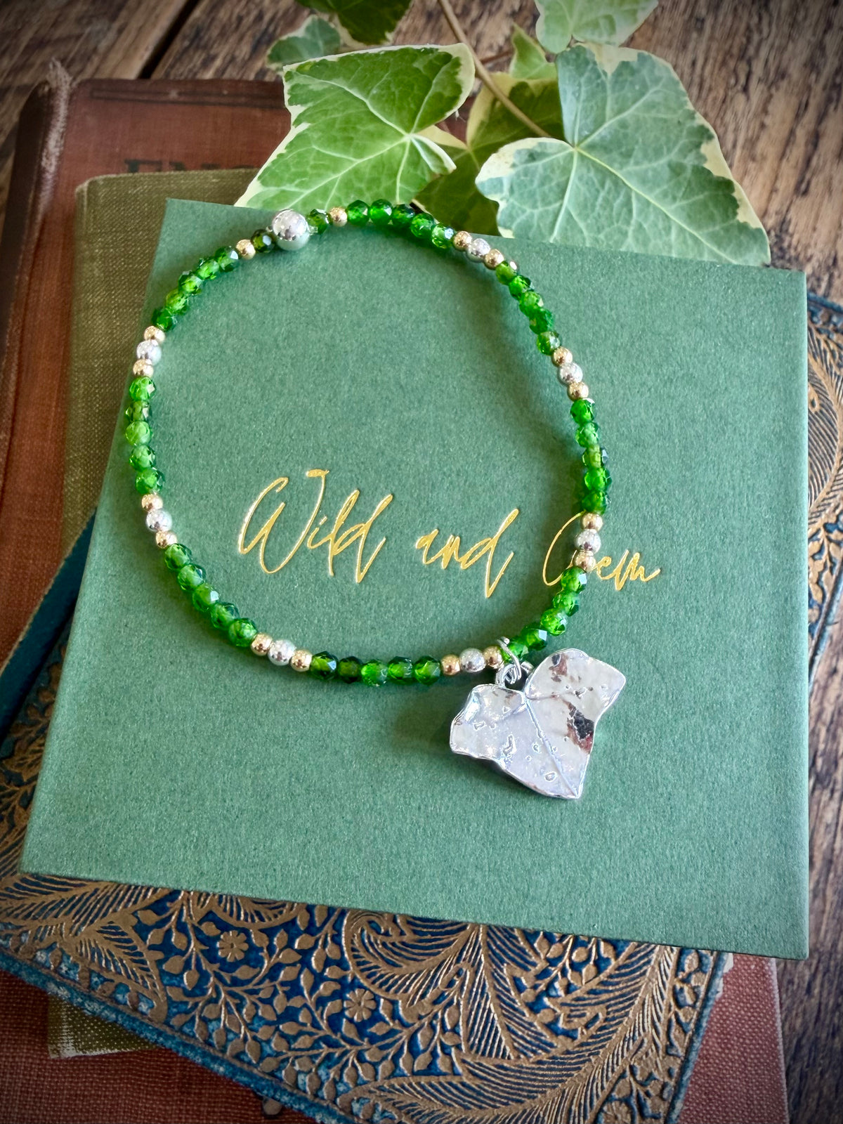 Ivy leaf and Chrome Diopside bracelet