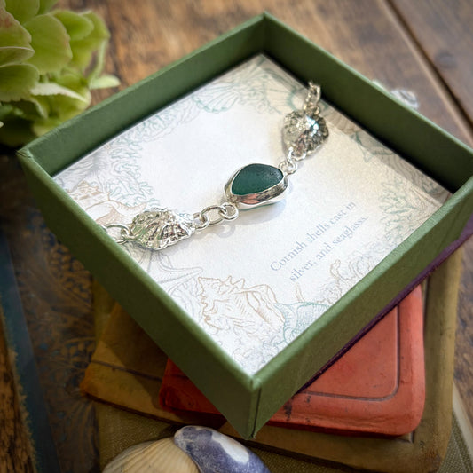 Limpet shell and green seaglass bracelet