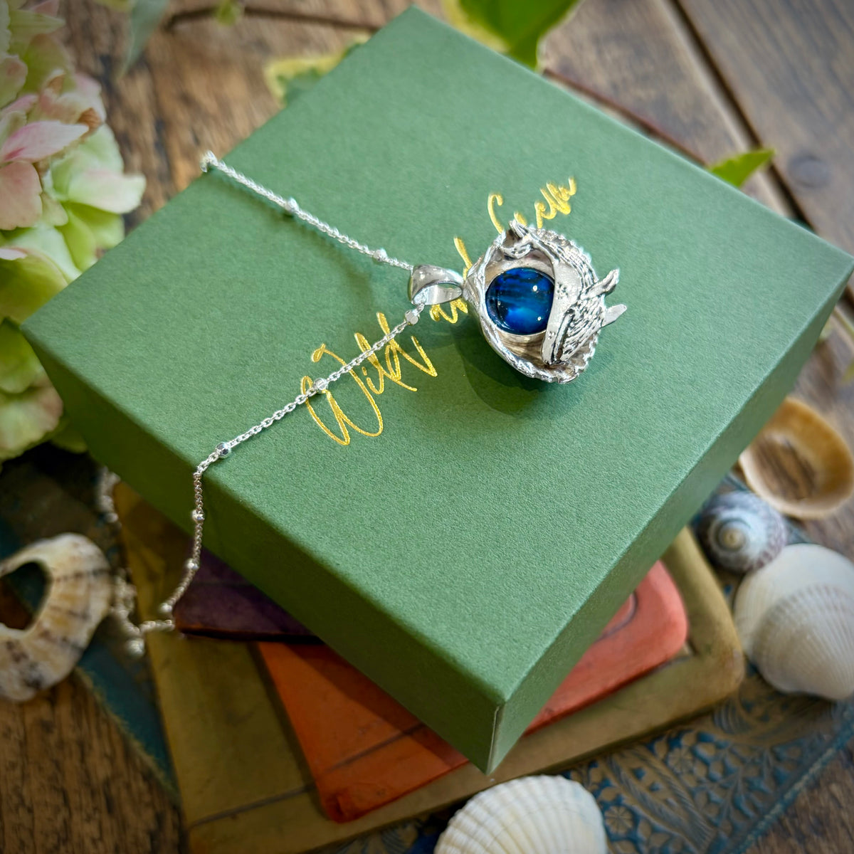 Cornish cockle shell and humpback whale necklace
