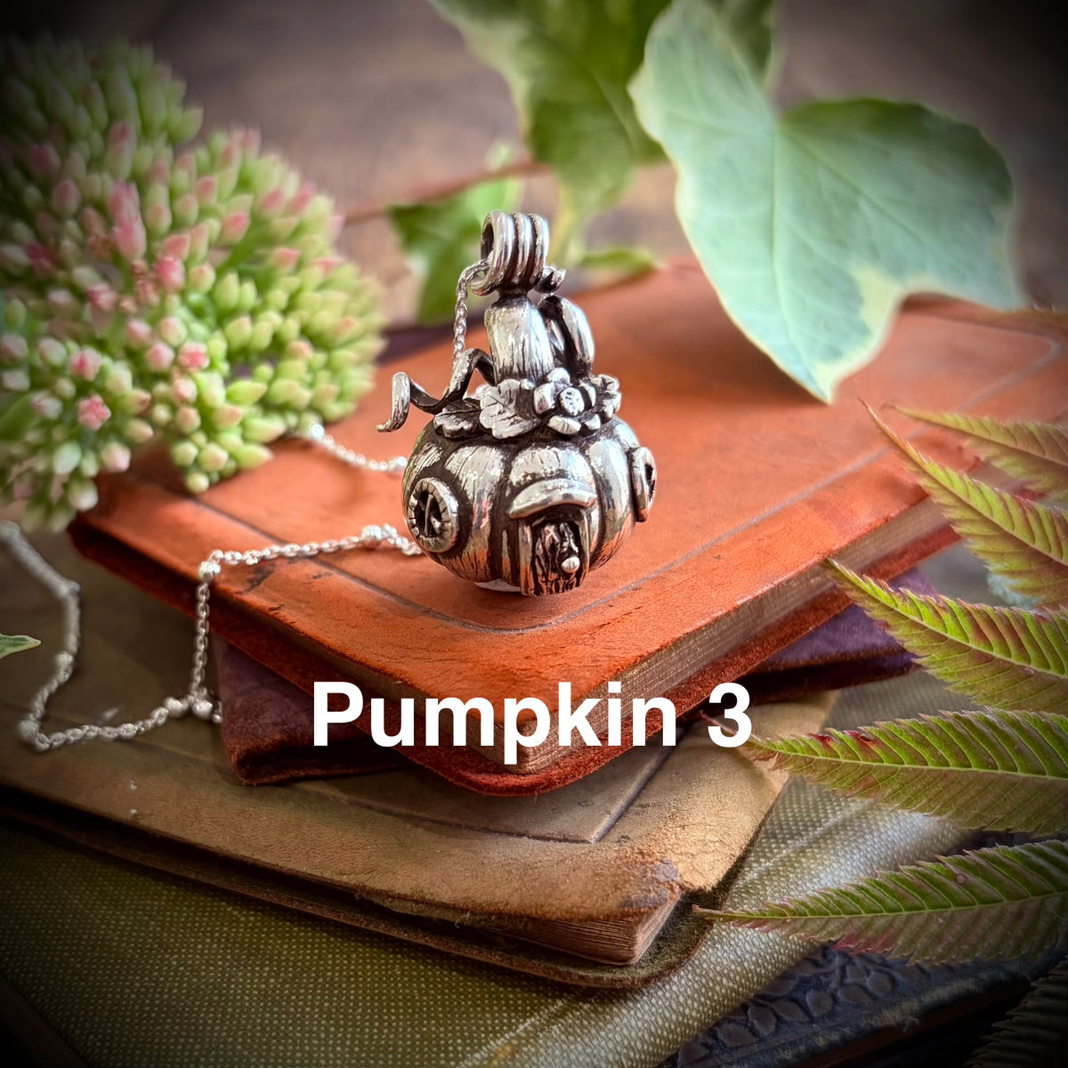 Silver pumpkin fairy necklace