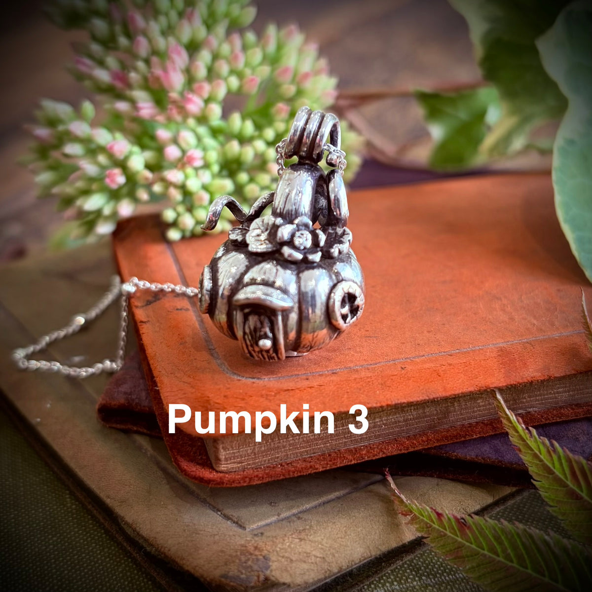 Silver pumpkin fairy necklace