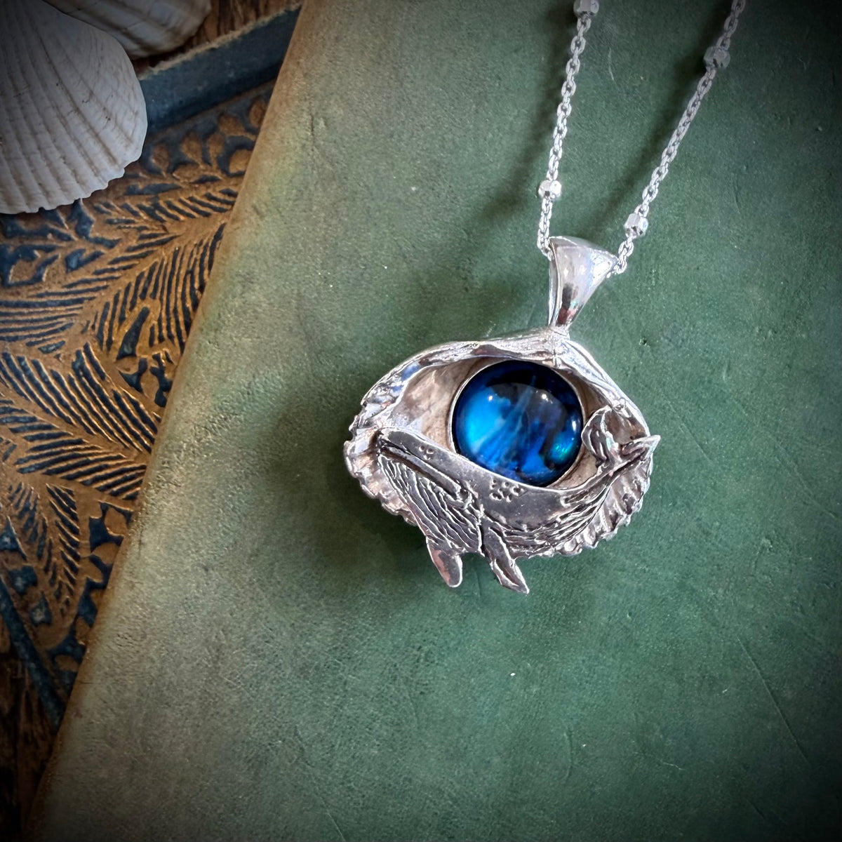 Cornish cockle shell and humpback whale necklace