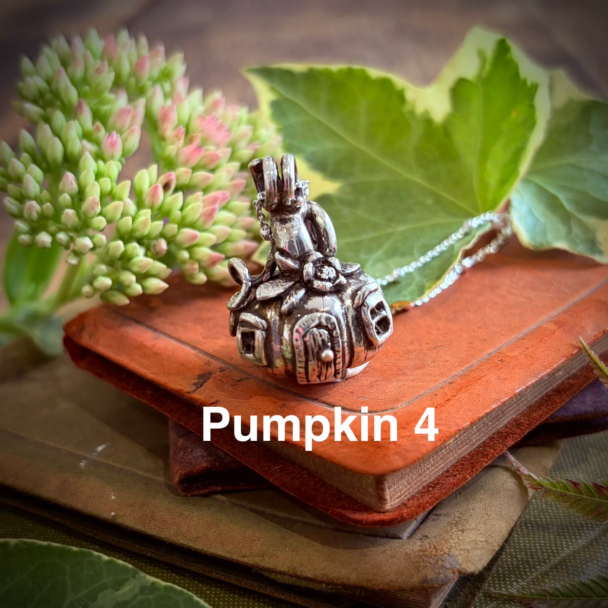 Silver pumpkin fairy necklace
