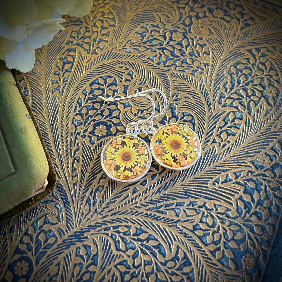 Silver sunflower earrings