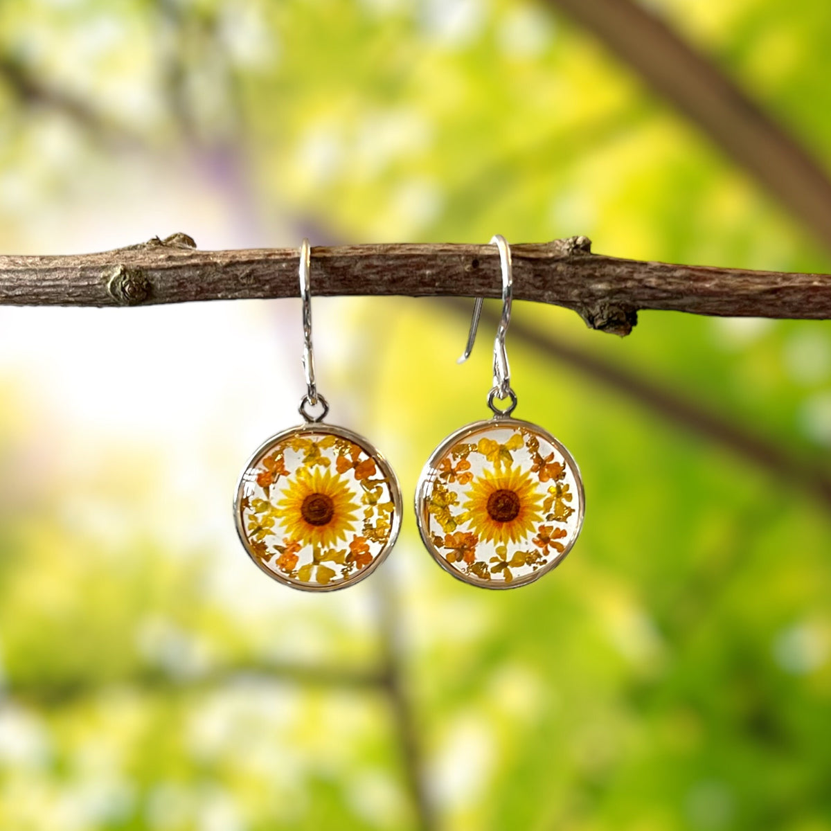 Silver sunflower earrings