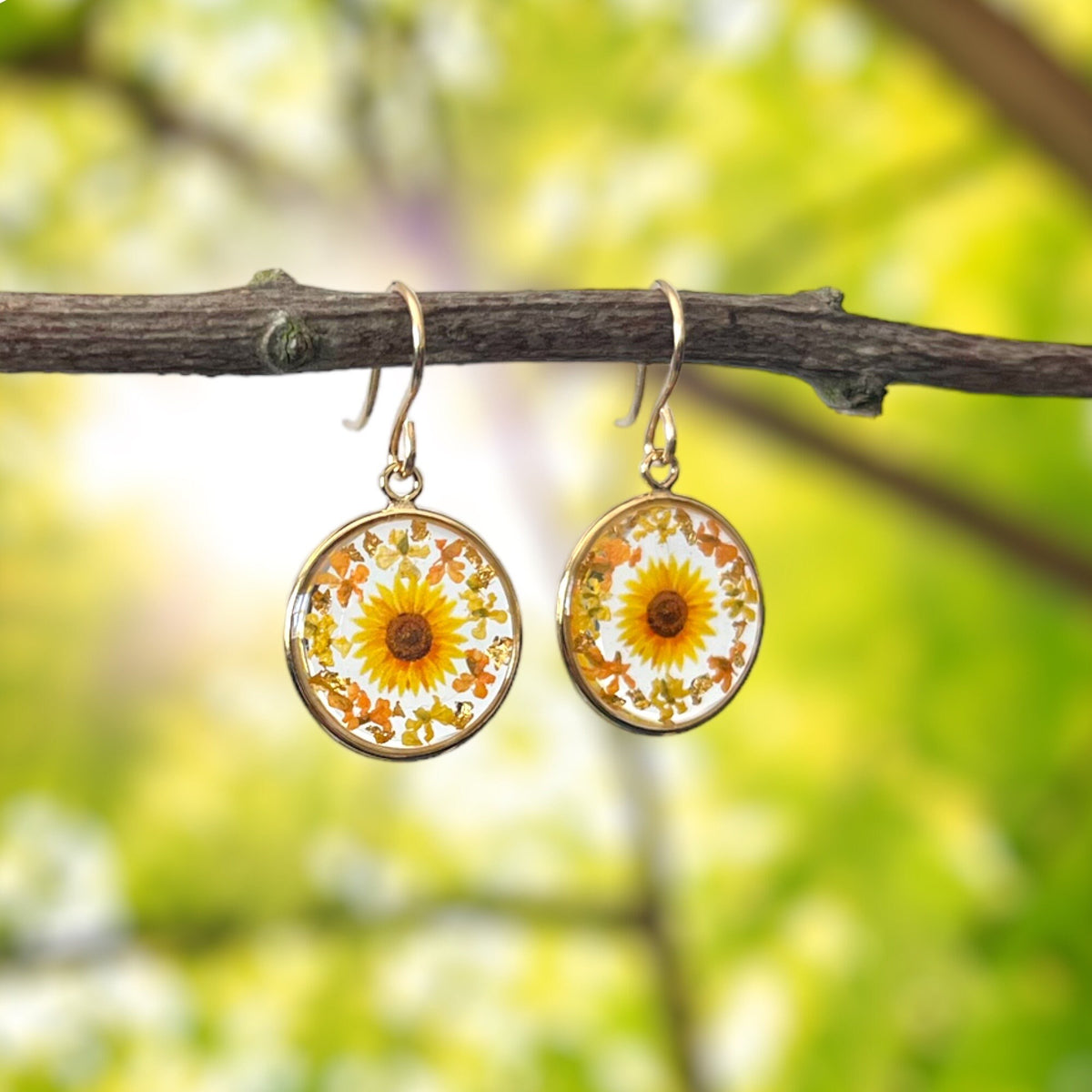 Gold sunflower earrings