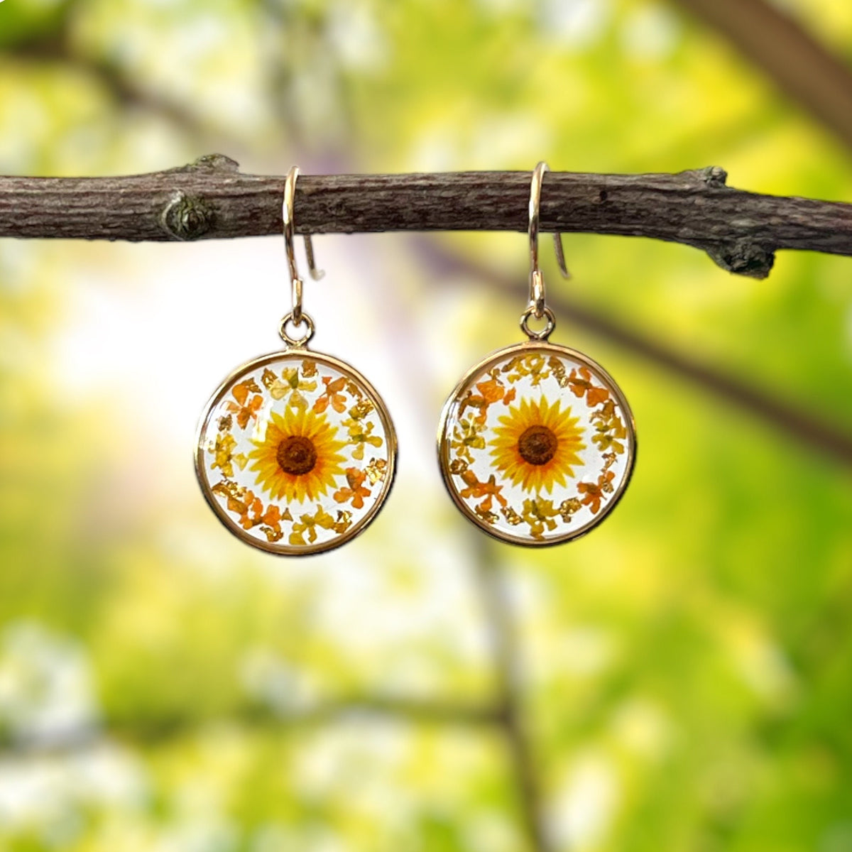 Gold sunflower earrings