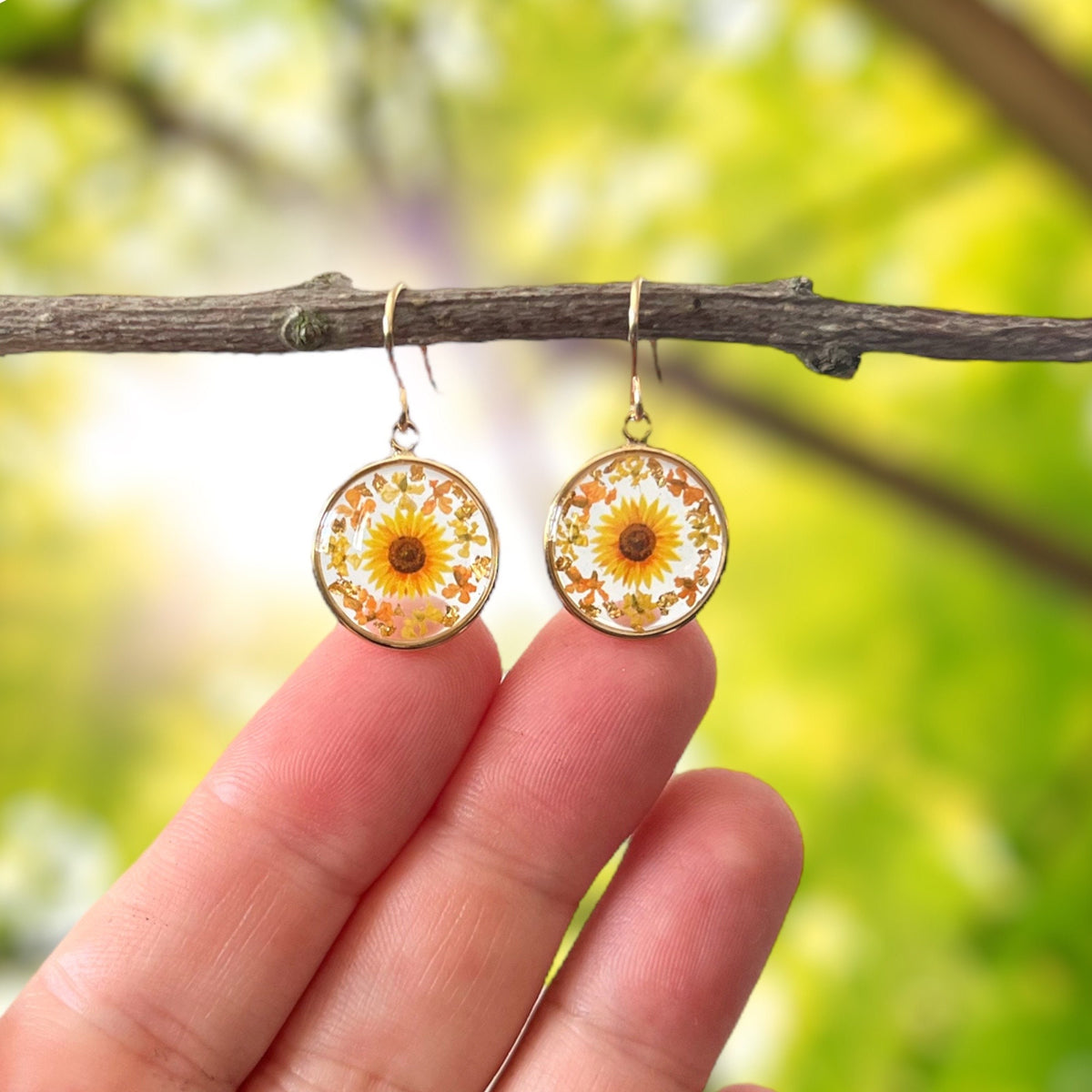 Gold sunflower earrings